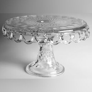 Vintage COLONY Lacette Clear Cake Plate Pedestal Cut Glass Sunburst Circle